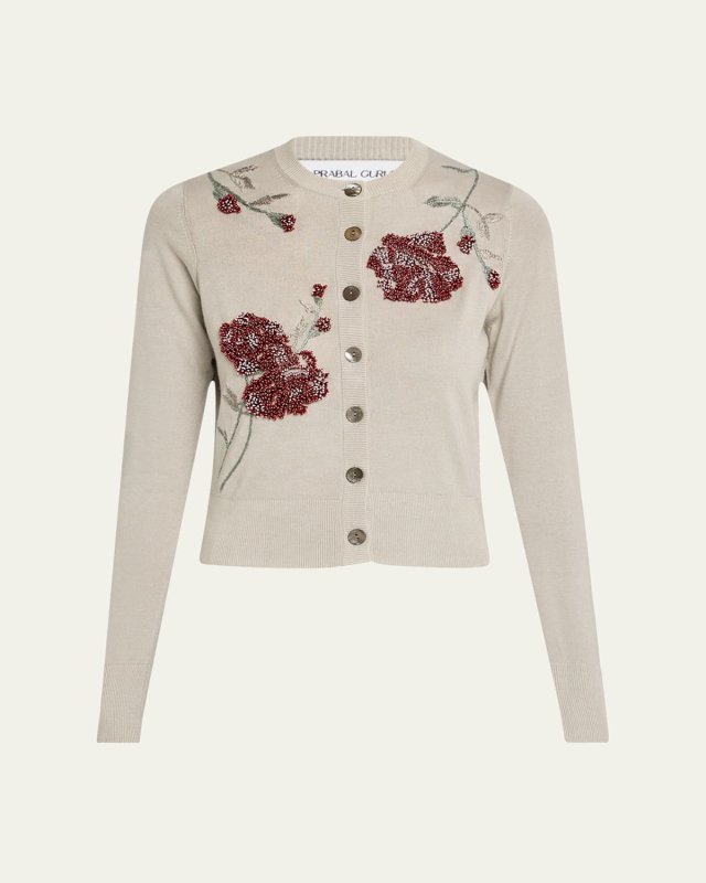 Floral Embroidered Cashmere Cardigan